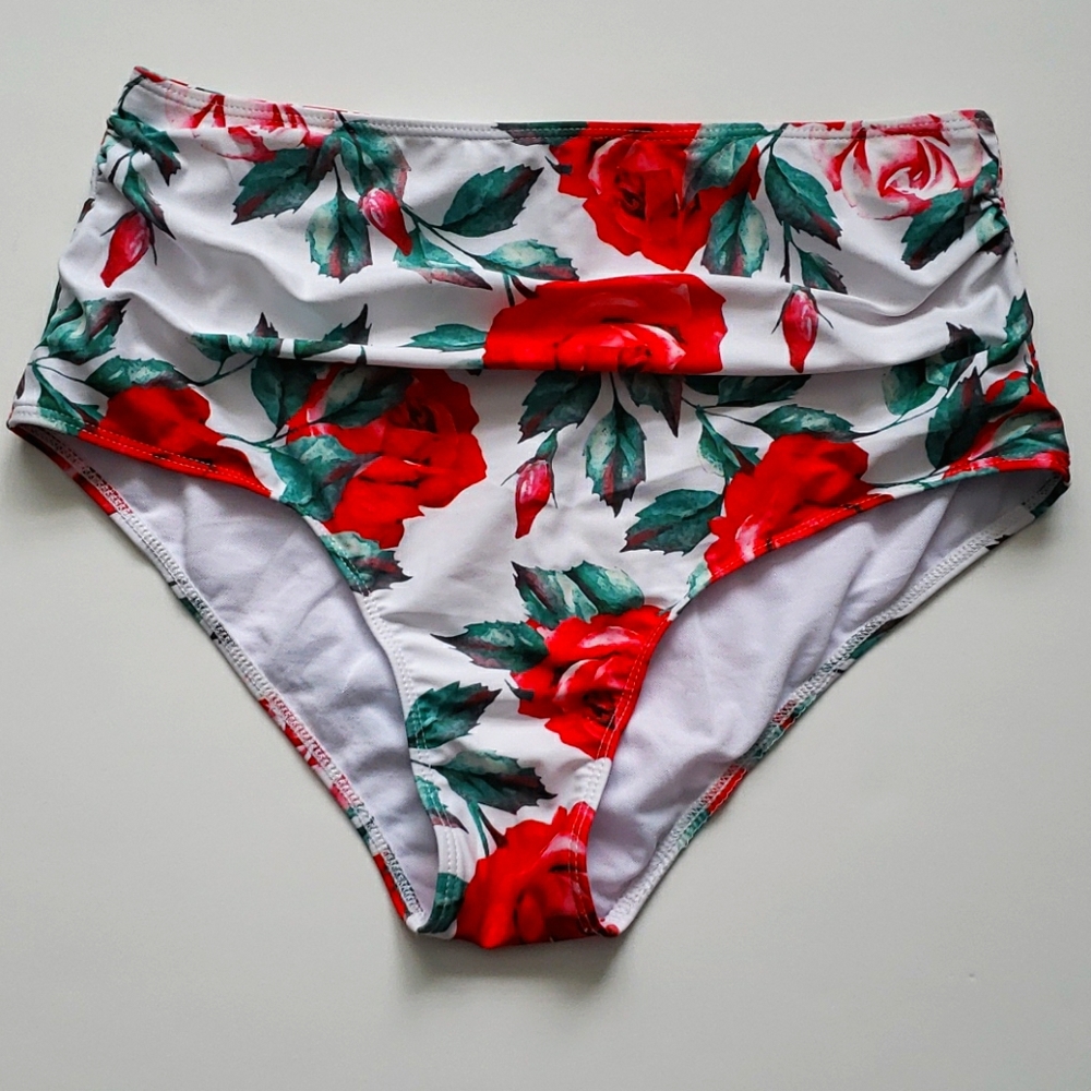 NWOT SHEIN HI WAIST ROSE BIKINI BOTTOM